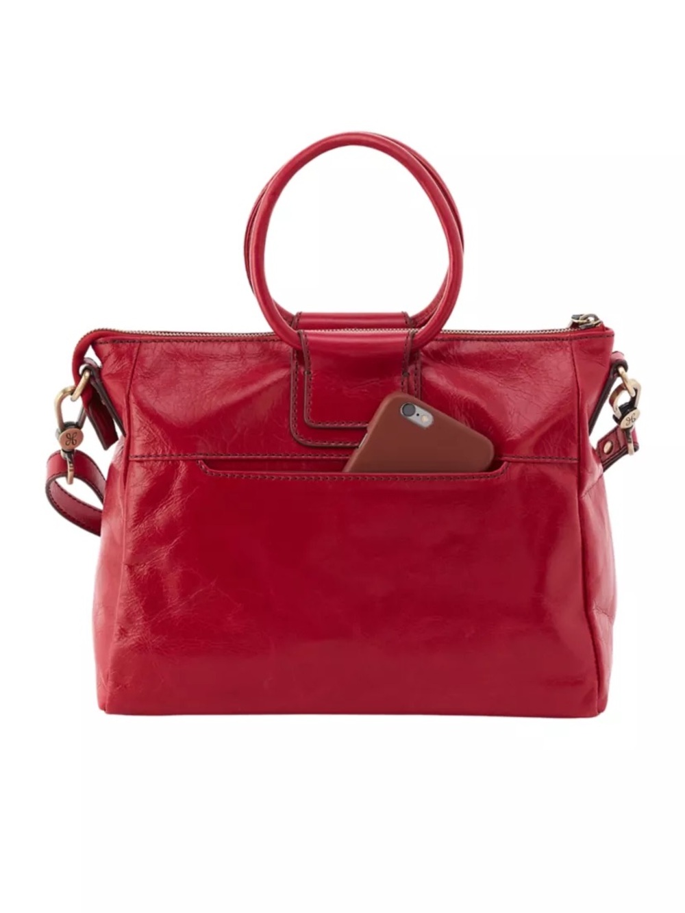HOBO Sheila Medium Satchel Red Leather Hibiscus Tote Handbag - Picture 3 of 11
